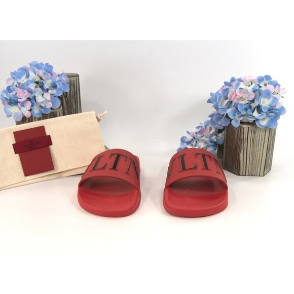 Valentino VLTN Rosso Red Rubber Pool Slides 37 NIB - Picture 2 of 8